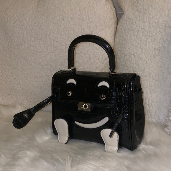 20cm Black and White Nitro Crocodile leather doll top handle Handbag - Picture 2 of 7